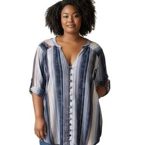 NWT Torrid Harper Challis Blouse Plus Size 2X Button Front 3/4 Roll tab Sleeve